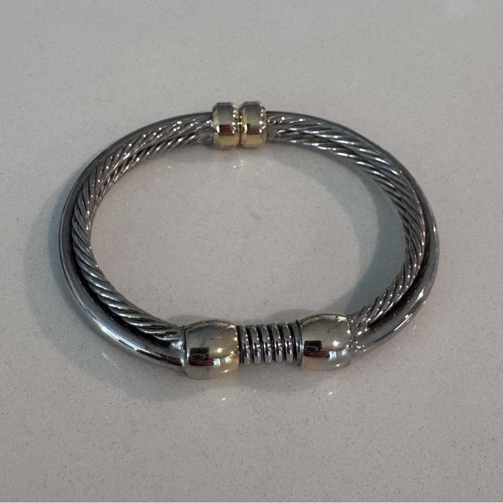 Sterling Silver Cable Bracelet with Gold Accent Beads